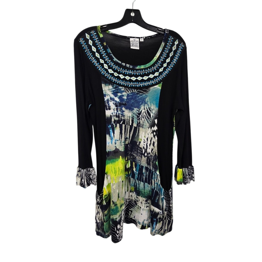 Parsley & Sage Embroidered Tunic Top Womens MED Colorful Long Lagenlook Artsy
